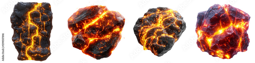 Poster isolated minimalist mockups of glowing volcanic rocks on a white background showcasing unique textur