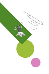 Composite trend artwork sketch image photo collage of outdoors stadium monochrome young lady run runner happy sportswoman finish winner