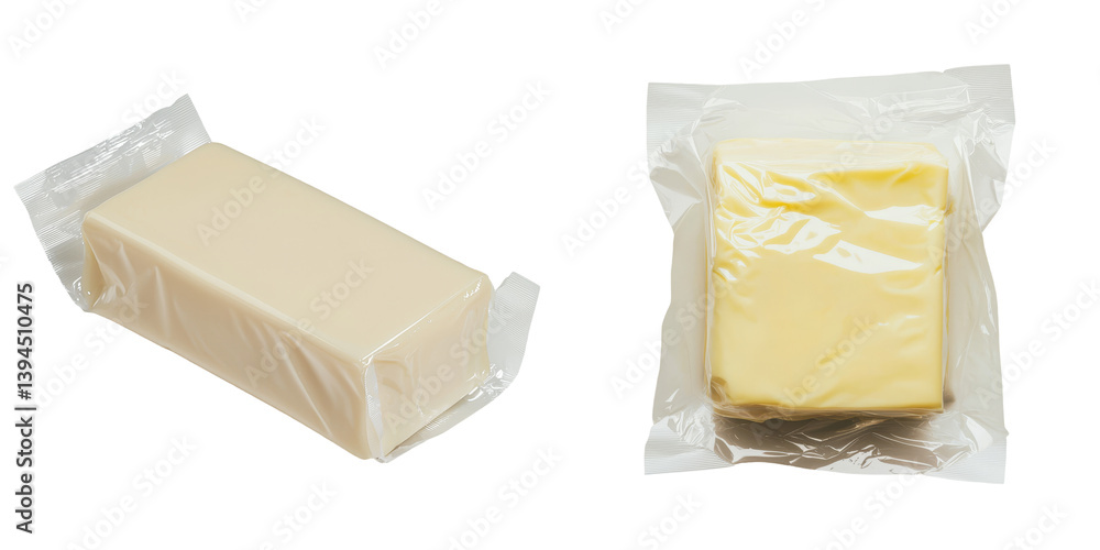 Poster isolated minimalist mockups of wrapped butter blocks showcasing clean design and simple packaging