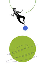 Composite artwork sketch image photo collage of surreal workspace outdoors sport young woman...