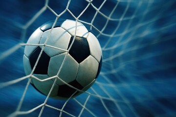 Soccer ball hitting goal net.