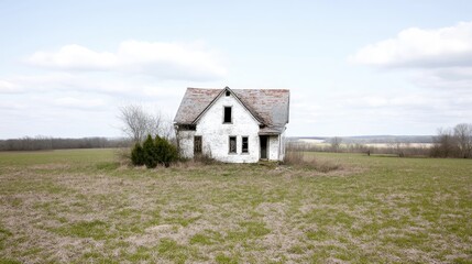 Abandoned farmhouse in a field