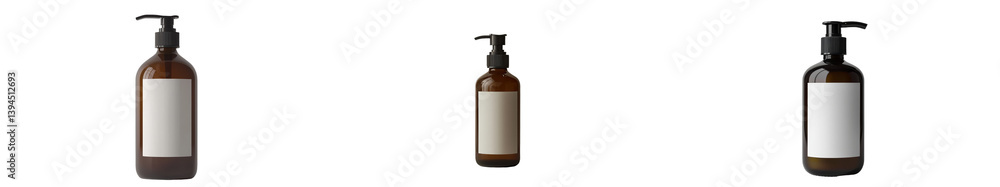 Fototapete Isolated minimalist mockups of amber bottles with blank labels suitable for product display in a modern setting