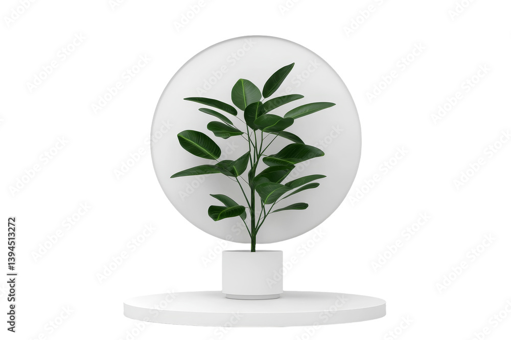 Poster Minimalist plant display within a circular backdrop in an isolated setting created to enhance modern decor