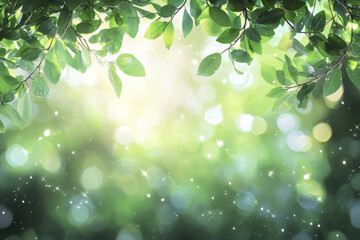 Obraz premium Sunlight streaming through lush green leaves creates serene and magical atmosphere filled with sparkling light