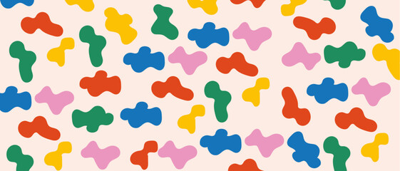 Background, Memphis geometric seamless pattern, multicolor retro 80s, 90s abstract background with different shapes: circles, dots, zigzags, spirals, wavy lines, bright orange and pink cute baby patte