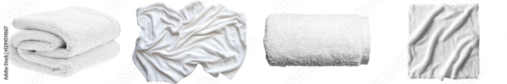 Poster Display of minimalist mockups featuring various textures of white towels arranged in an isolated setting for product showcase