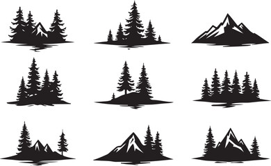 Hiker's Journey Through the Pines"  "Silhouettes of Adventure: Forest & Trail"  Nature Trails & Evergreen Dreams" © VectoraVerse