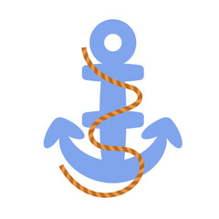 Stylized Blue Anchor Illustration with Rope