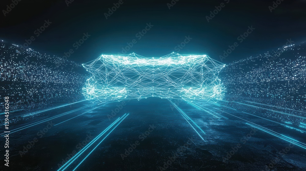 Poster dynamic digital landscape visualization futuristic environment 3d animation high-tech concept