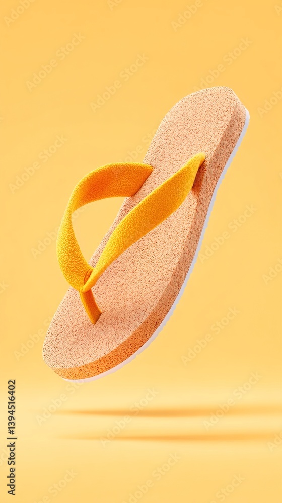 Poster bright floating flip-flops on a soft background