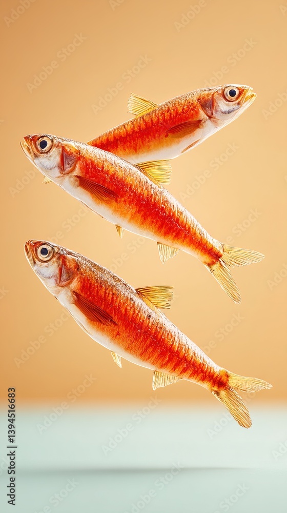Poster whiting fish floating in studio setting with soft background
