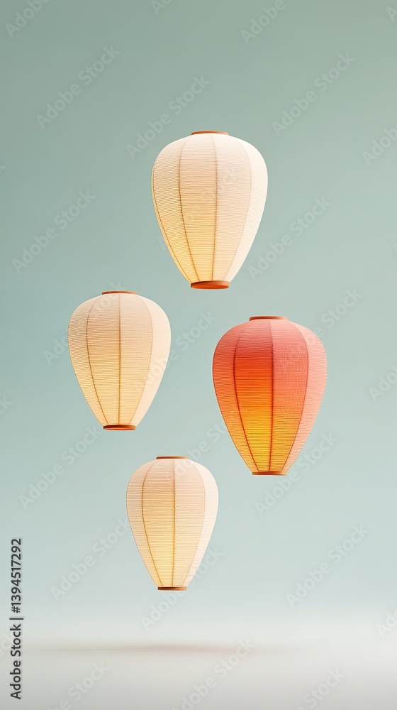 Poster floating lanterns in soft light against a clean background