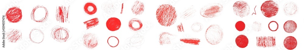 Fototapete Collection of isolated minimalist mockups featuring various red circular shapes on a plain background