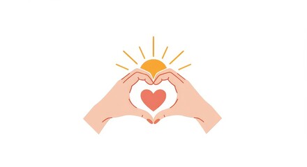 Heart hands gesture with shining heart on white background
