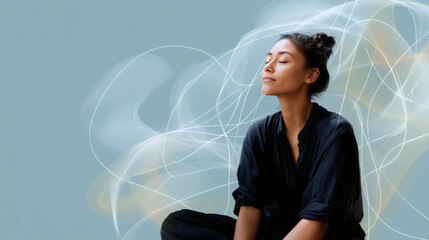 young woman with virtual screen