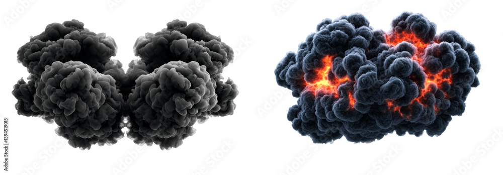 Aufkleber dynamic isolated smoke and explosion clouds featuring dark shades and fiery highlights in a minimali