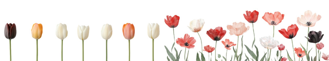 Minimalist mockup of flowers showcasing a diverse array of tulips in vibrant colors against a plain background