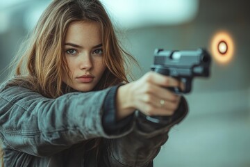 Girl Shooting with a Handgun in a Shooting Range