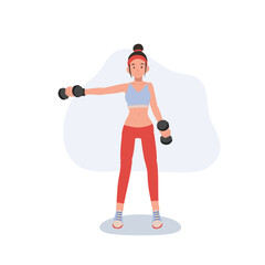 Woman exercising with dumbbells, strength training