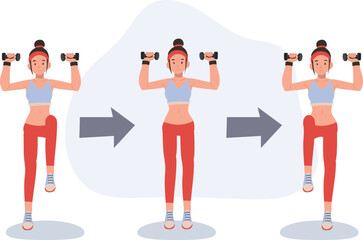 fitness woman engaging in dumbbell workout to enhance strength and endurance.  exercise steps