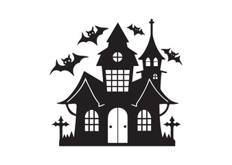 Halloween house vector , silhouettes of haunted house, Halloween house Black Vector