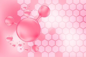 Gold honey serum, collagen molecule peptide or hyaluronic acid. Vitamin solution complex with honeycomb texture. Yellow glowing watercolor gradient background for beauty treatment, nutrition skin care