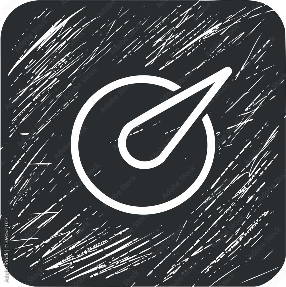 Poster black and white speed gauge icon with textured background and abstract scratch marks.