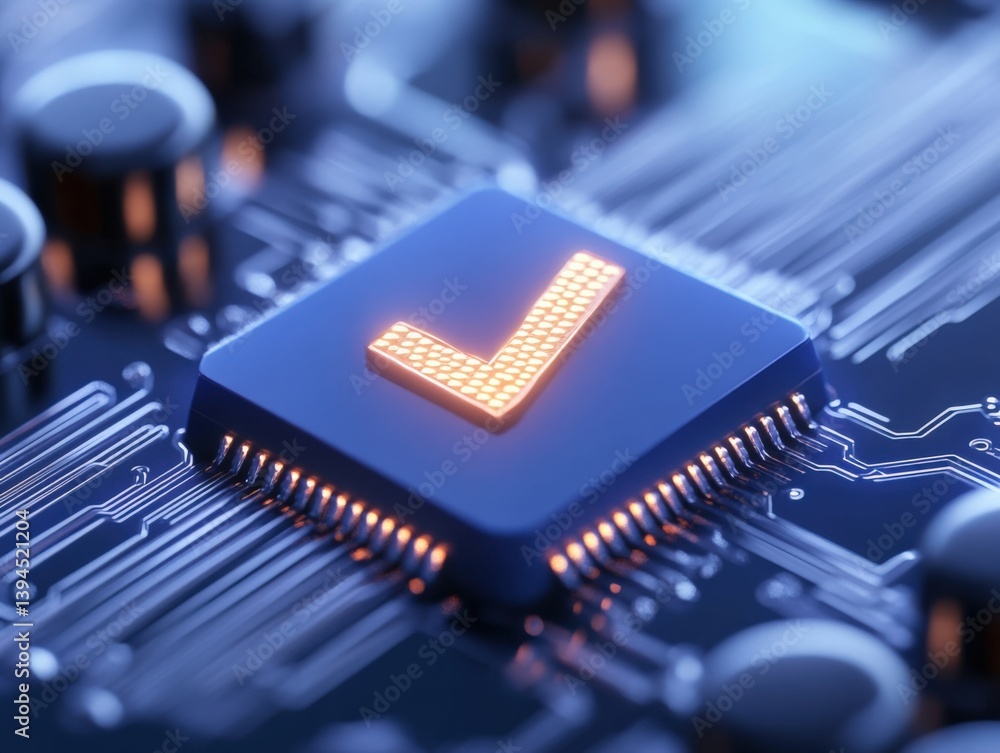 Poster microchip with check mark symbol