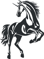 Silhouette of a majestic unicorn rearing, showcasing its elegance and mythical nature.