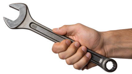 Steel wrench held in human hand