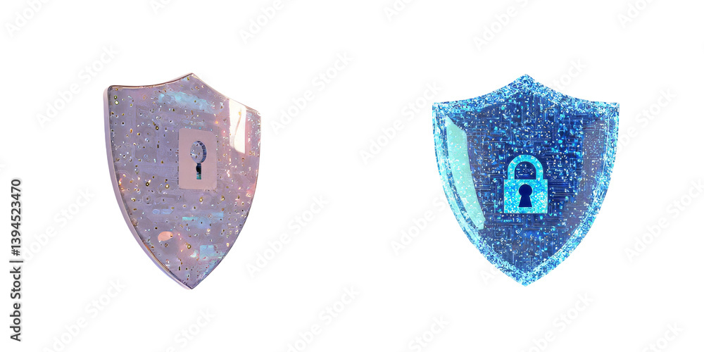 Poster modern isolated minimalist shield mockups in shimmering colors for secure design concepts and brandi