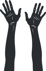 Silhouette of two extended arms reaching upward in a minimalist black and white design.
