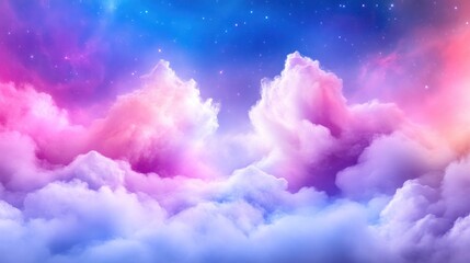 Dreamy Cloudscape Celestial Scene Vibrant Fantasy Style High Definition Wide Shot Soft Glow Peaceful Serenity Cosmic Background Pastel Hues Ideal for Fantasy Art