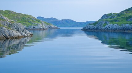 Obraz premium Serene fjord reflecting tranquil mountains