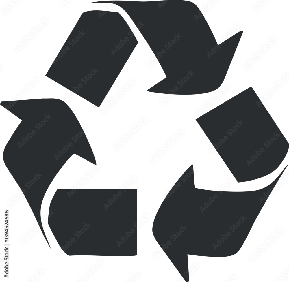 Poster black and white recycling symbol with three arrows forming a continuous loop for eco-friendly design