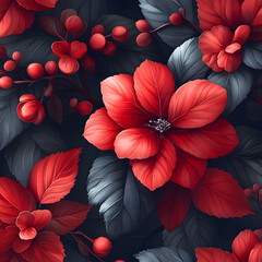 Vibrant floral pattern with red and orange flowers high resolution picture