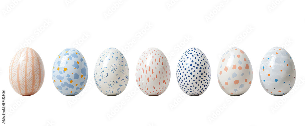 Poster Isolated minimalist mockups of decorative eggs showcasing various patterns and colors on a light background