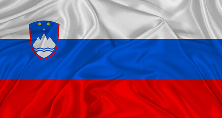 Fototapeta premium Slovenian Flag With Fabric Texture. Realistic Flag Of Slovenia Waving
