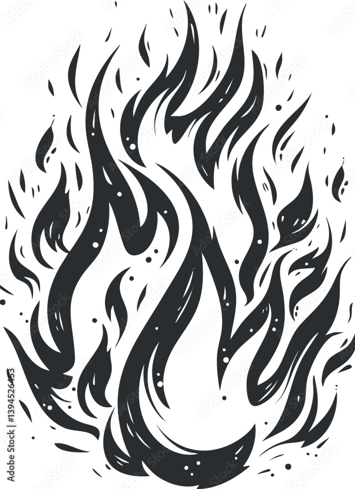 Aufkleber abstract black and white flame design with swirling, dynamic patterns and bold outlines.