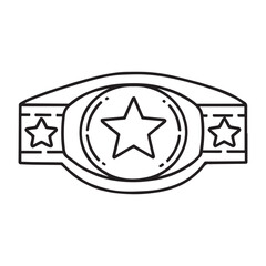 On a white background illustrate a black and white coloring book line art of a simple (wrestling belt with stars), on a simple white background .