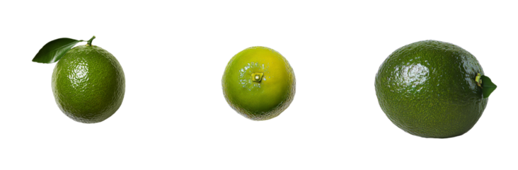 Minimalist mockups of green citrus fruits showcasing lime, key lime, and avocado in an isolated setting