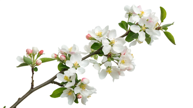 blooming wild plum tree flowers in spring isolated on white background PNG. GENERATIVE AI