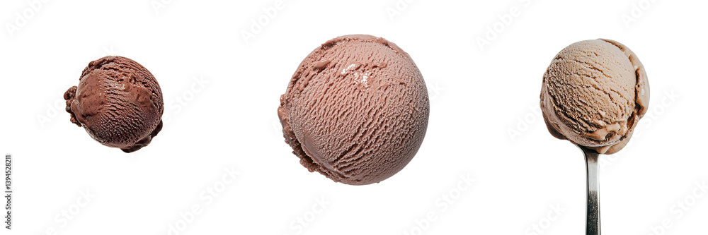Poster Three isolated minimalist mockups of chocolate ice cream scoops on a plain background showcasing different angles