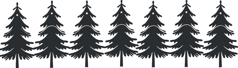 Obraz premium Seamless black silhouette pattern of evergreen trees in a row, perfect for backgrounds and designs.