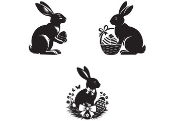 vector rabbit black silhouette icon design illustration, bunny black silhouette vector logo, easter bunny logo icon silhouette, easter rabbit silhouette vector isolated on white background.	