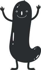 Obraz premium Simple black and white cartoon sausage character with arms raised and a happy smile.