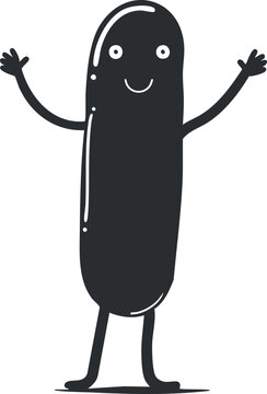 recommend clip art: Black and white cartoon pickle character with arms raised and a smiling face.
