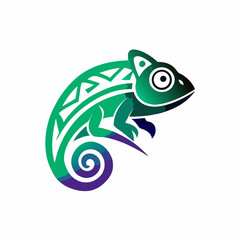 Modern Abstract Chameleon Logo with Tribal Patterns – 8K Design in Green, Black, Purple & Blue Gradient
