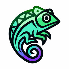 Modern Abstract Chameleon Logo with Tribal Patterns – 8K Design in Green, Black, Purple & Blue Gradient